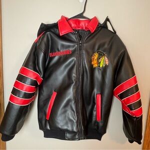 Vintage Chicago Blackhawks Faux Leather Bomber Jacket Mighty Mac NHL Medium